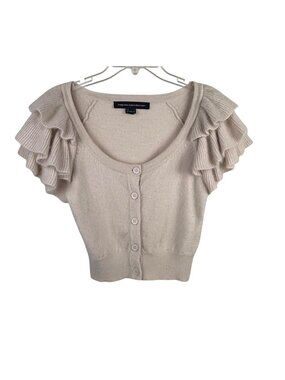 French Connection Women's Angora Crop Cardigan Ruffled Cap-Sleeve Size XS